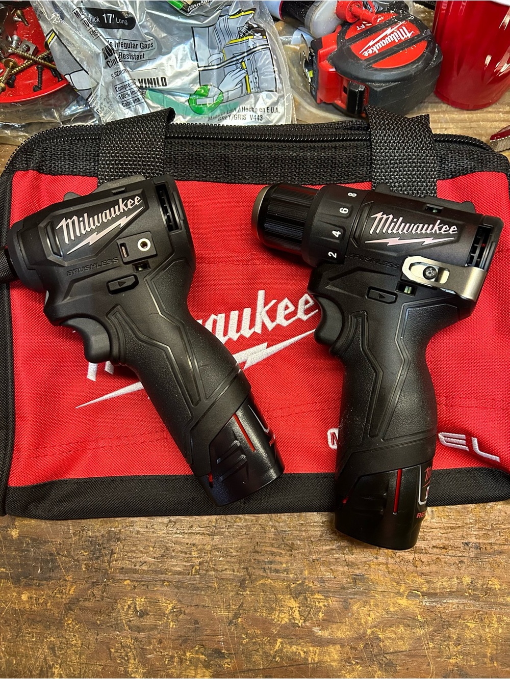 BLACKED OUT Milwaukee M12 1/4” Impact & 1/2” Hammer Drill (TOOLS ONLY w/ bag)